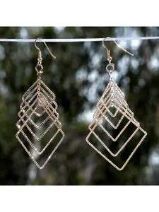 CHOCOZONE Gold-Toned Square Shaped Drop Earrings