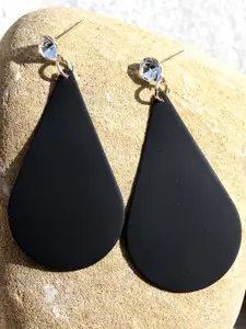 CHOCOZONE Black Teardrop Shaped Drop Earrings