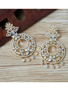 AURAA TRENDS White & Gold-Toned Contemporary Drop Earrings