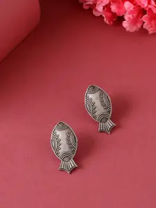 VIRAASI Silver-Toned Oxidised Studs Earrings