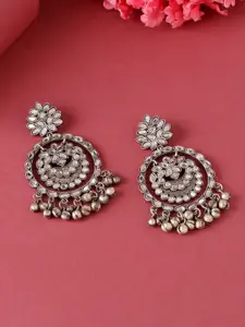 VIRAASI Silver-Toned Oxidised Mirror Work Chandbalis Earrings