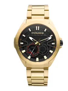 Police Police Men Black Dial & Gold Toned Stainless Steel Bracelet Style Straps Analogue Watch