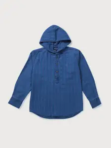 Gini and Jony Boys Blue Classic Striped Hooded Casual Shirt