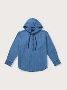 Gini and Jony Boys Blue Classic Striped Hooded Casual Shirt