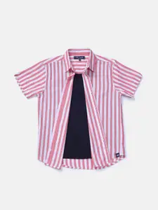 Gini and Jony Boys Pink Classic Striped Casual Shirt