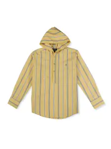 Gini and Jony Boys Yellow Classic Striped Hooded Casual Shirt