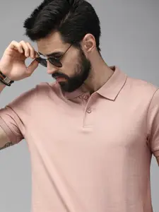 The Roadster Lifestyle Co Men Dusty Pink Pure Cotton Polo Collar T-shirt