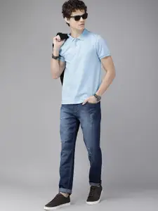 The Roadster Lifestyle Co. Men Blue Solid Pure Cotton Polo Collar T-shirt
