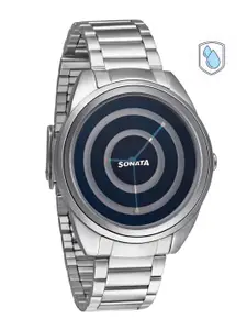 Sonata Women Blue Brass Mother of Pearl Dial & Silver Toned Stainless Steel Bracelet Style Straps Analogue Watch 8182SM01