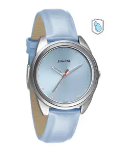 Sonata Women Blue Brass Dial & Blue Leather Straps Analogue Watch 8182SL01