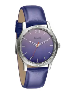 Sonata Women Blue Brass Dial & Blue Leather Straps Analogue Watch 8183SL03