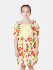 One Friday Girls Yellow Floral A-Line Dress