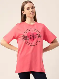 Lounge Dreams Women Pink & Black Printed Pure Cotton Lounge T-shirt