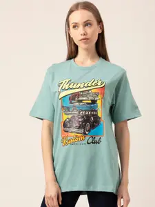 Lounge Dreams Women's Sea Green Printed Oversized-Fit Lounge Tshirts