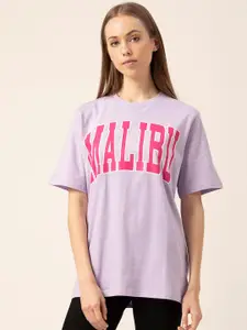 Lounge Dreams Women Lavender & Pink Printed Pure Cotton Loose Lounge Tshirt
