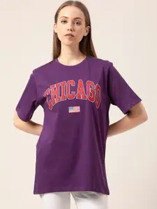 Lounge Dreams Women Purple Printed Oversized Cotton Lounge Tshirts