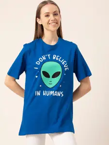 Lounge Dreams Women Printed Pure Cotton Oversized Lounge Tshirt