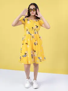 Naughty Ninos Girls Yellow Floral Off-Shoulder Dress