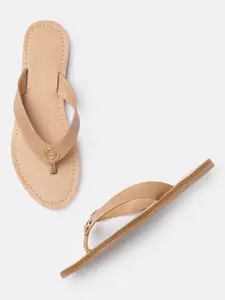Allen Solly Women Nude-Coloured Textured T-Strap Flats