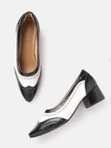 Allen Solly Black & White Colourblocked Pumps with Brogue Detail