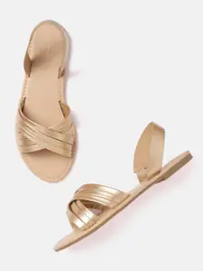 Allen Solly Women Gold-Toned Solid Criss-Cross Open Toe Flats