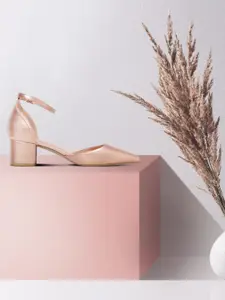 Allen Solly Muted Rose Gold-Toned Solid Mid-Top Block Pumps