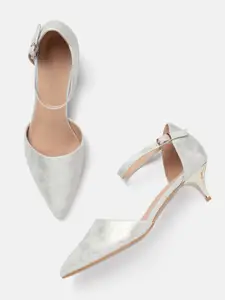 Allen Solly Women Silver-Toned Shimmery Kitten Heels