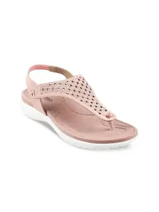 Metro Women Pink Open Toe Flats with Laser Cuts