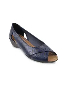 Metro Metro Blue Leather Wedge Peep Toes