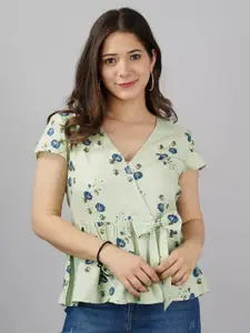 KALINI Women Green Floral Printed Rayon Wrap Top