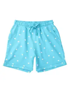 Gini and Jony Girls Blue Floral Printed Elasticated Shorts