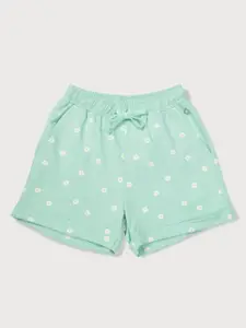 Gini and Jony Girls Green Floral Printed Elasticated Regular Shorts