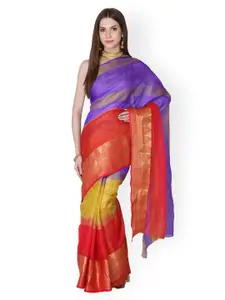 Mitera Purple & Red Kota Silk Zari Woven Saree