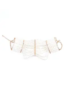 ODETTE White & Gold-Toned Pearl Beaded Choker Necklace