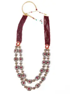 ODETTE Maroon Embellished Layered Necklace