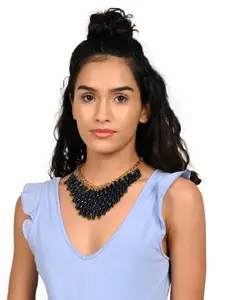 ODETTE Blue & Gold-Toned Statement Necklace