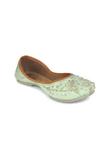The Desi Dulhan Women Lime Green Embellished Leather Ethnic Flats