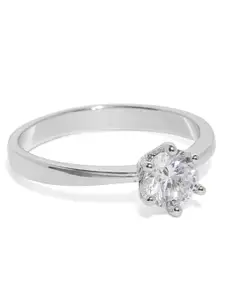 OOMPH Silver-Toned Solitaire Crystal Zirconia-Studded Ring