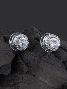 OOMPH Silver-Toned Zirconia Embellished Stud Earrings