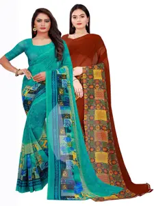 Florence Pack Of 2 Green & Blue Pure Georgette Sarees