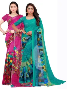 Florence Pack Of 2 Green & Pink Pure Georgette Saree