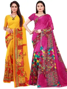 Florence Pack of 2 Magenta & Yellow Floral Pure Georgette Sarees