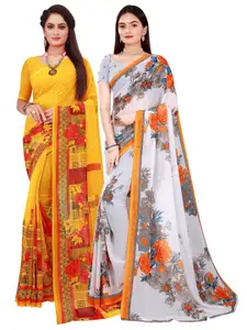 Florence Pack Of 2 Yellow & Red Pure Georgette Sarees