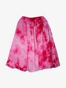 KiddoPanti Girls Pink Tie & Dye Dyed Flared Knee-Length Skirt