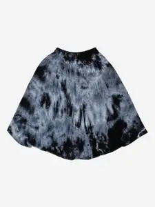 KiddoPanti Girls Black Tie & Dye Flared Skirt