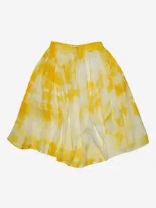 KiddoPanti Girls Yellow Tie & Dye Dyed Flared Knee-Length Skirt