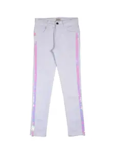 Gini and Jony Girls White Mildly Distressed Sequins Sides Jeans
