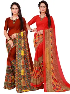 Florence Pack Of 2 Red & Yellow Pure Georgette Saree