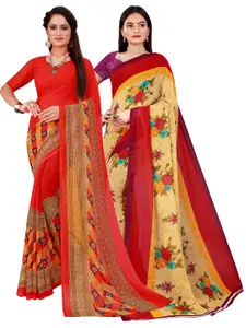 Florence Beige & Red Printed Pure Georgette Saree