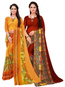 KALINI Yellow & Red Printed Pure Georgette Saree